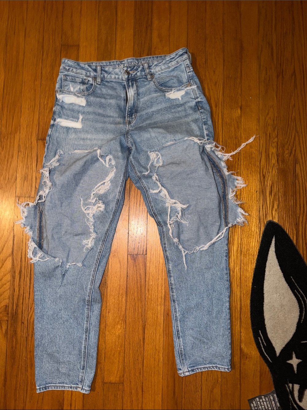 Women’s American Eagle Stretch Mom Light Blue Distressed Women's Jeans Blown Out